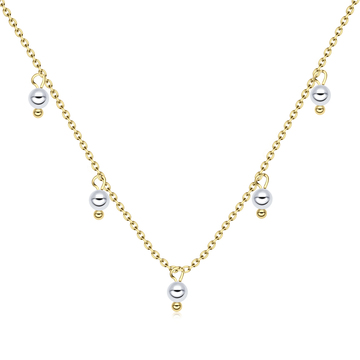Pretty 5 Pearls of Ocean Gold Plate Silver Necklace SPE-3290-GP